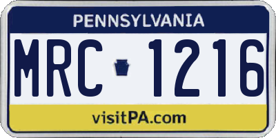 PA license plate MRC1216