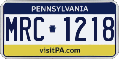 PA license plate MRC1218