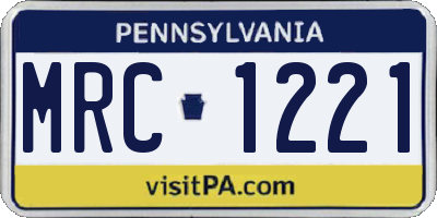 PA license plate MRC1221