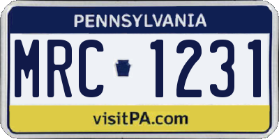 PA license plate MRC1231