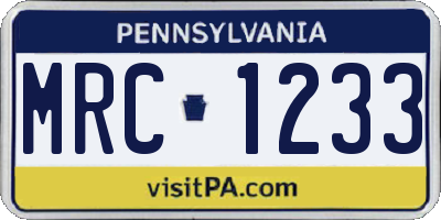 PA license plate MRC1233