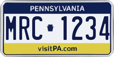 PA license plate MRC1234