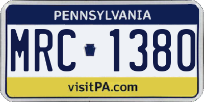 PA license plate MRC1380