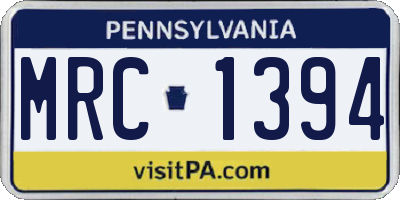 PA license plate MRC1394