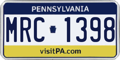 PA license plate MRC1398