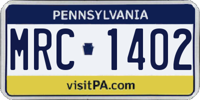 PA license plate MRC1402