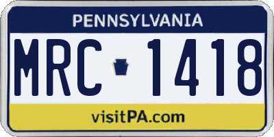 PA license plate MRC1418