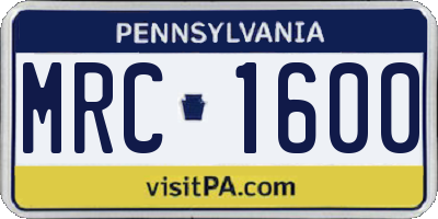 PA license plate MRC1600