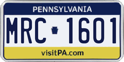 PA license plate MRC1601