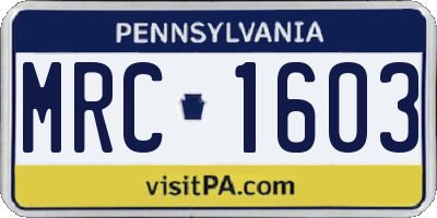 PA license plate MRC1603