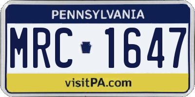 PA license plate MRC1647