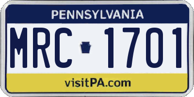 PA license plate MRC1701