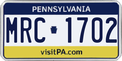 PA license plate MRC1702