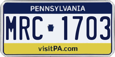 PA license plate MRC1703