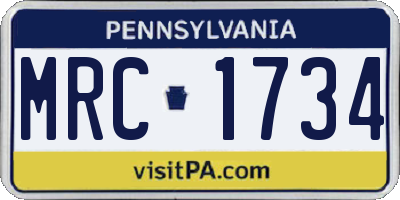 PA license plate MRC1734