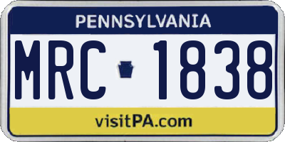 PA license plate MRC1838