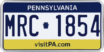 PA license plate MRC1854