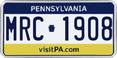 PA license plate MRC1908