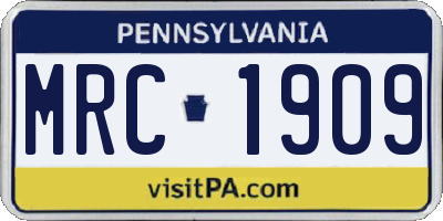 PA license plate MRC1909
