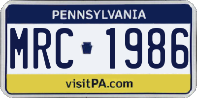 PA license plate MRC1986