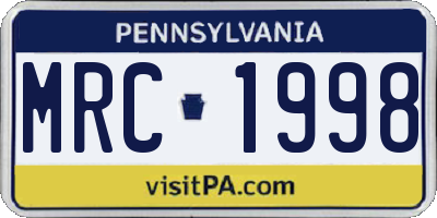 PA license plate MRC1998