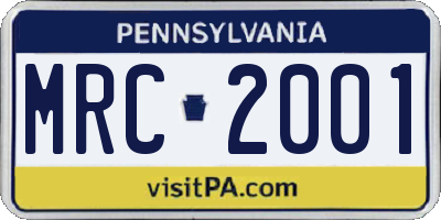 PA license plate MRC2001
