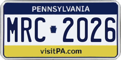 PA license plate MRC2026
