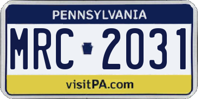 PA license plate MRC2031