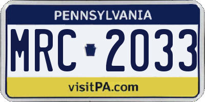 PA license plate MRC2033