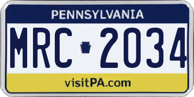 PA license plate MRC2034