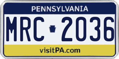 PA license plate MRC2036