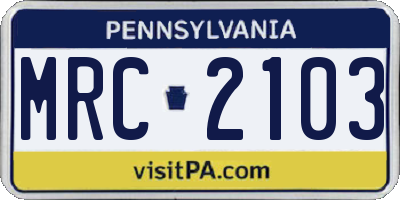 PA license plate MRC2103
