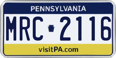 PA license plate MRC2116