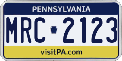 PA license plate MRC2123