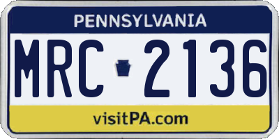 PA license plate MRC2136