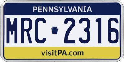 PA license plate MRC2316