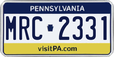 PA license plate MRC2331