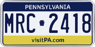 PA license plate MRC2418