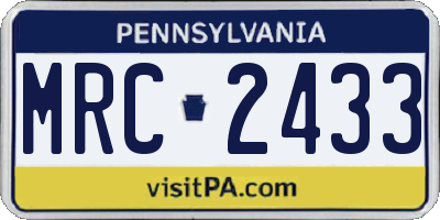 PA license plate MRC2433