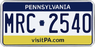 PA license plate MRC2540