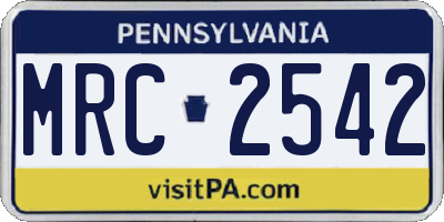 PA license plate MRC2542