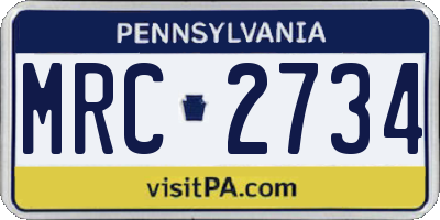 PA license plate MRC2734