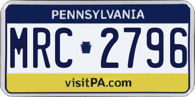 PA license plate MRC2796