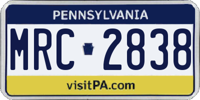 PA license plate MRC2838