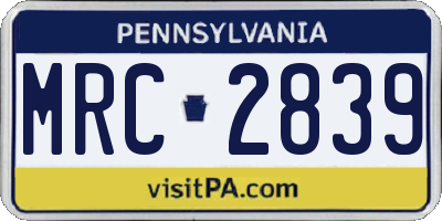 PA license plate MRC2839