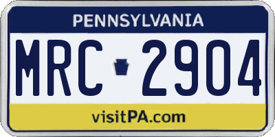 PA license plate MRC2904