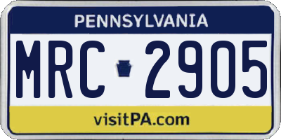 PA license plate MRC2905