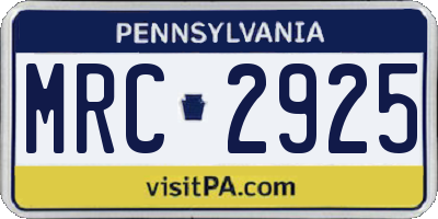 PA license plate MRC2925