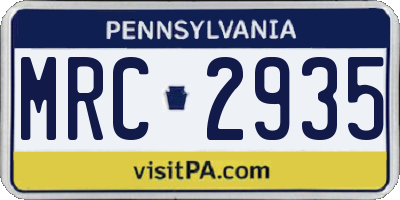 PA license plate MRC2935