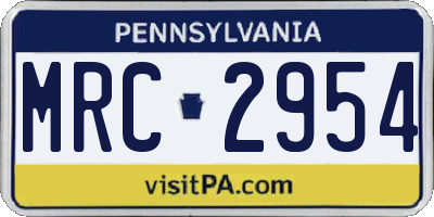 PA license plate MRC2954
